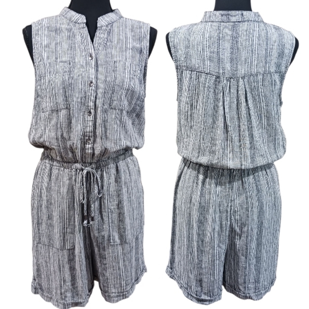 Kelly Renee Linen Stripe Shorts Romper - Picture 2 of 9